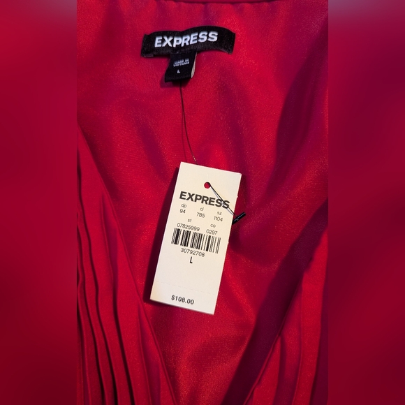 Express Red Pleated Midi Sundress V-Neck - Picture 11 of 11